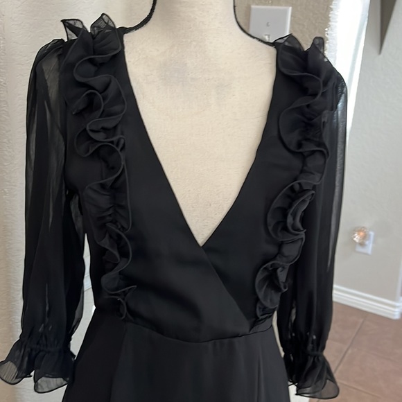Saints + Secrets black sexy ruffled chiffon mini dress Size M - Picture 8 of 17